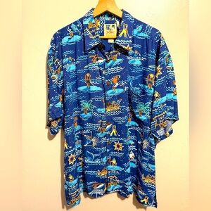 John Severson Collection by Kahala Vtg Blue Hawaiian Shirt with Golf Print Large